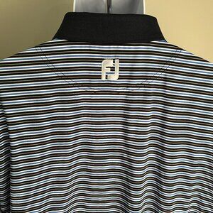FootJoy FJ Men's black, blue and white striped short sleeve golf polo shirt L